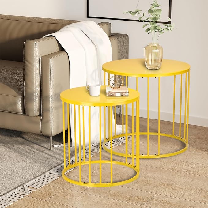 LEWIS&WAYNE Outdoor Side Table Set of 2, Metal Circle Accent End Tables - Image 8