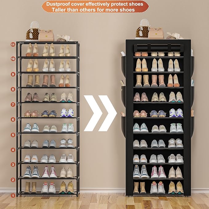 Large Shoe Rack, 6 Side Pockets, 23.6" Wide x 11.4" Deep x 68.9" Tall, 36-41 - Image 3