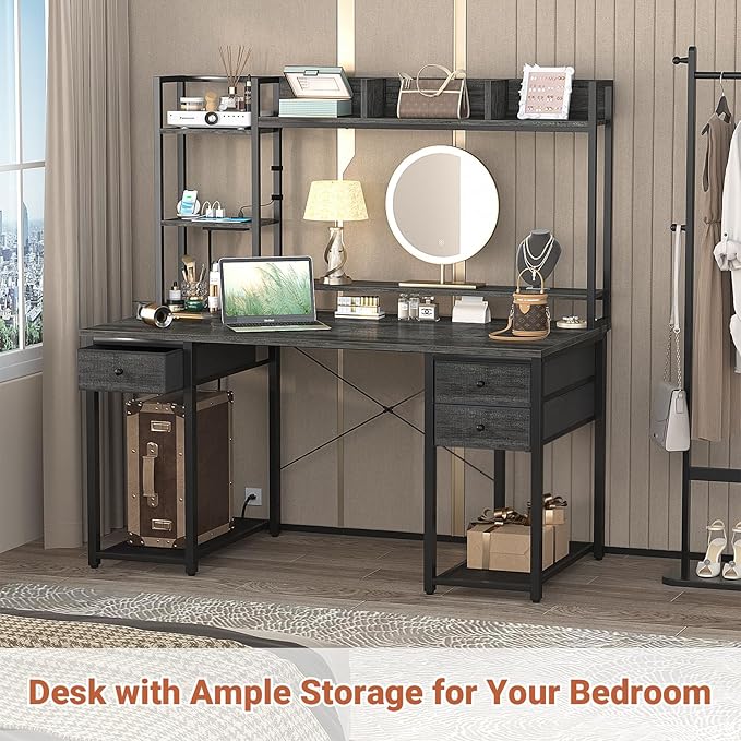 Aheaplus Desk with LED and Outlets, Gaming Desk with Hutch, 47.2'' Computer - Image 6