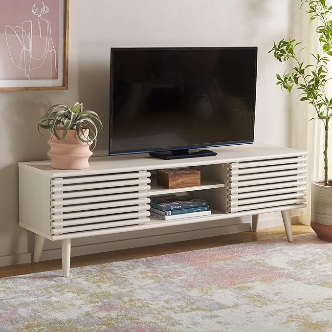SAFAVIEH Averi TV Stand for up to 65" Flatscreen – White Wash, 2 Sliding Doors by SAFAVIEH