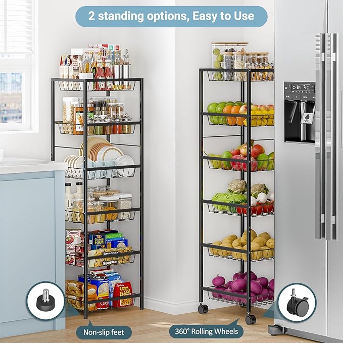 Fruit Vegetable Basket for Kitchen, 6 Tier Fruit and Vegetable Storage Cart - Image 3