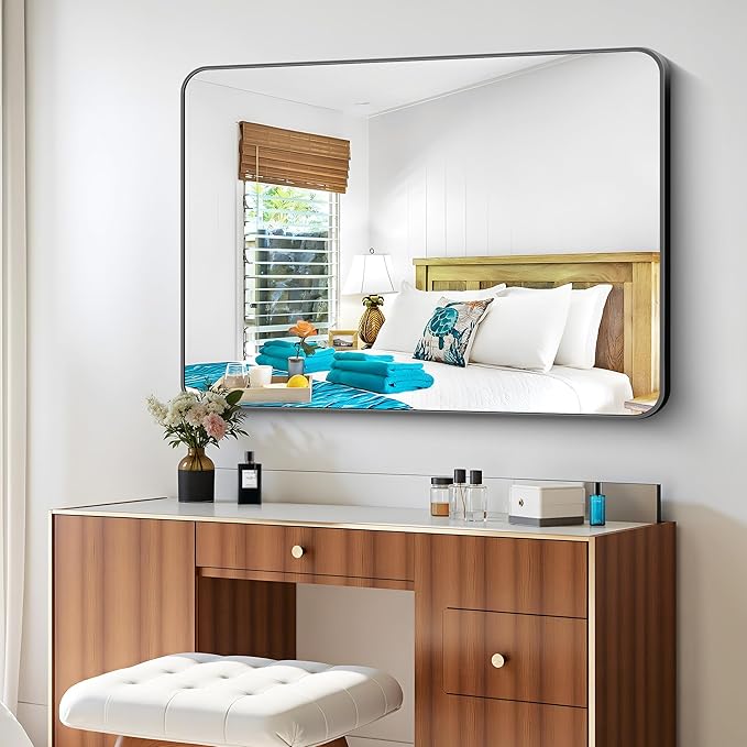 BONEWEI 36x48 inch Bathroom Mirror, Wall Mounted Bathroom Frame Vanity Mirror - Image 8
