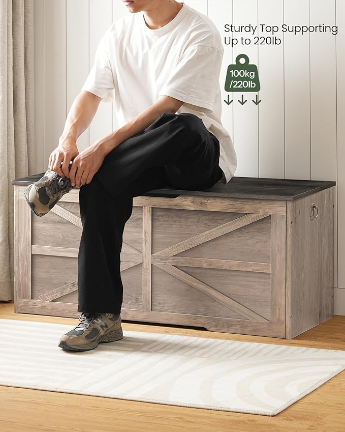 Storage Chest, 43.3" Wooden Storage Trunk, Retro Storage Bench - Image 4