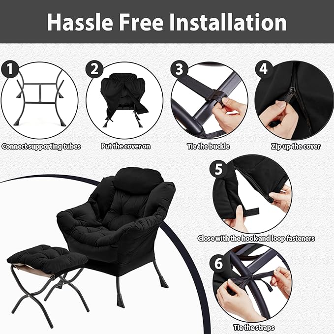 Lazy Chair with Folding Ottoman, Accent Chair Velvet Upholstered with Metal - Image 7