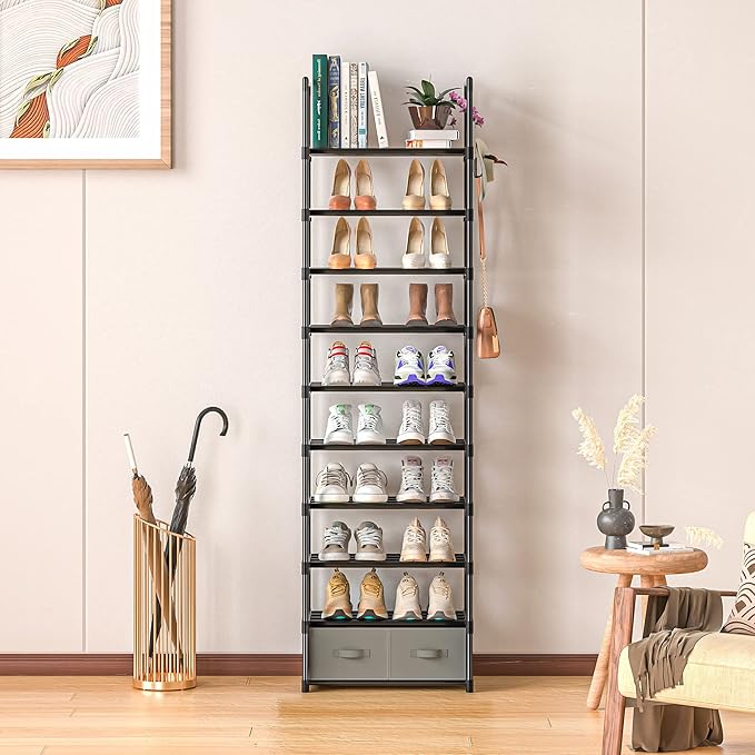 Tall Shoe Rack Narrow 10 Tier Shoes Rack 20 25 Pairs, Shoe Storage Organizer - Image 4
