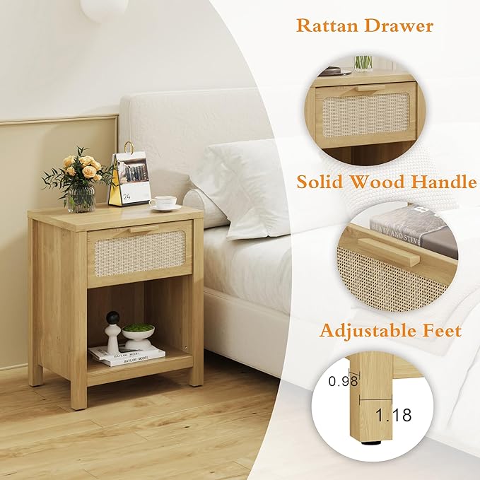 Rattan Nightstand, Farmhouse Bedside Table - Image 7