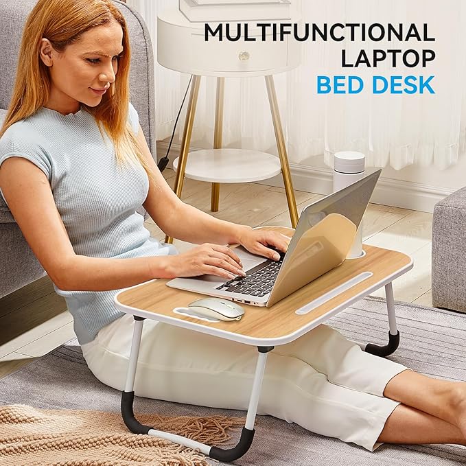 BUYIFY Folding Lap Desk, 23 Inch Portable Wood Yellow Laptop Bed Desk Lap Desk - Image 5