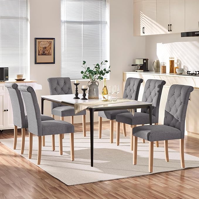 Yaheetech Dining Chairs Set of 6 Fabric Upholstered Dining Room Chairs - Image 2