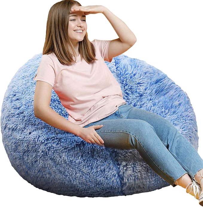 Fluffy Bean Bag Chair, 3FT Round Memory Foam Filled Bean Bag by Unknown