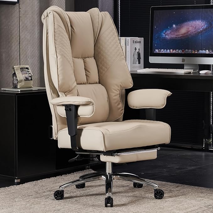 Big and Tall Office Chair 400lbs Wide Seat, Leather High Back Executive Office by EXCEBETOFFICECHAIR