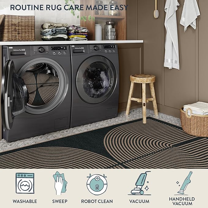 Lahome Modern Rainbow Round Rug, 6ft Easy Jute Circle Patio Rug Washable Indoor - Image 4