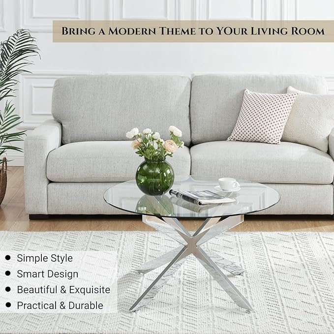 Round Glass Coffee Tables for Living Room, Home Office, Modern & Simple Center - Image 4