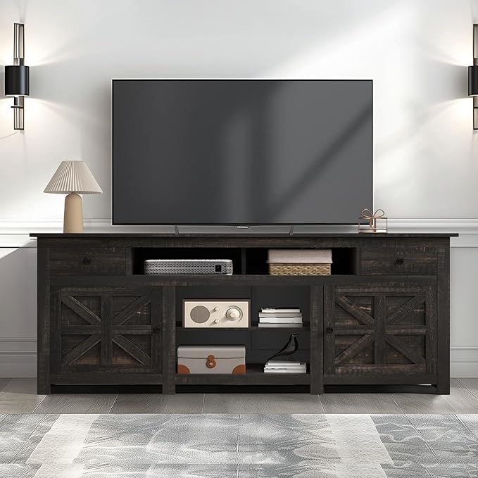 DWVO Farmhouse TV Stand for 75/80 Inches TVs, Entertainment Centers Furniture - Image 3
