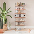 6 Tier Industrial Ladder Pipe Shelf Bookcase, Rustic Wall Mounted Pipe by ANYNICE