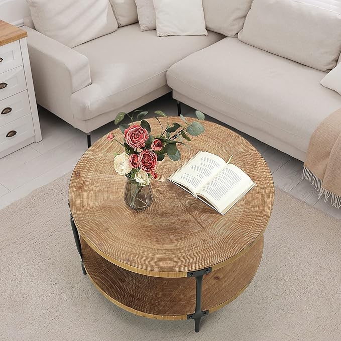 Round Boho Wood Coffee Table - Image 7