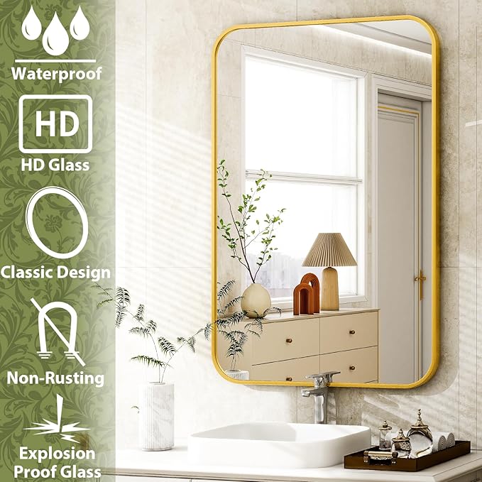 26 x 38 Inch Bathroom Mirror, Rounded Rectangular Vanity Mirror - Image 6