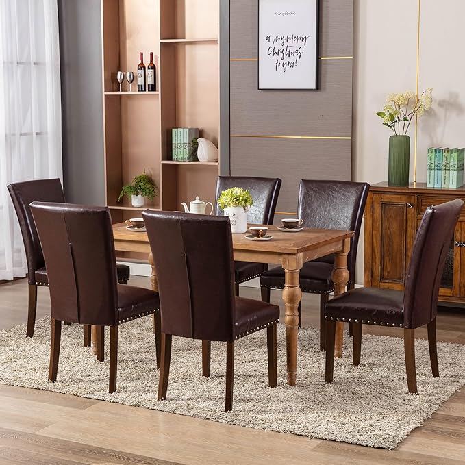 COLAMY Upholstered Parsons Dining Chairs Set of 6, PU Leather Dining Room - Image 4