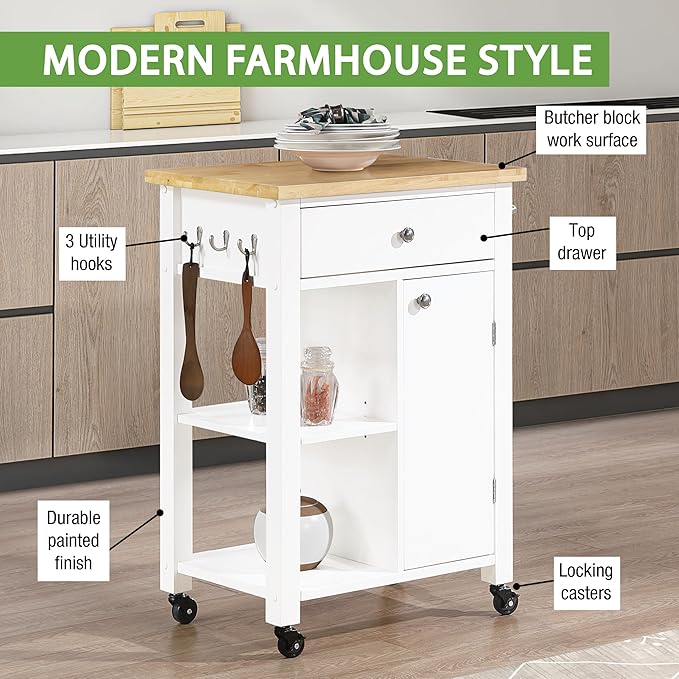 OSP Home Furnishings Derry Modern Farmhouse Kitchen Cart - Image 5