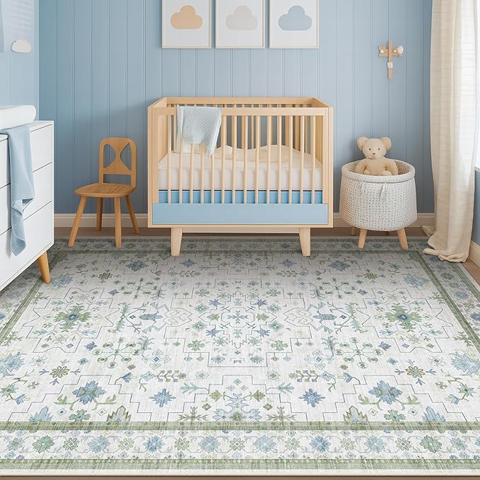 Green and Blue Kids Rugs for Bedroom 5x8 - Image 6