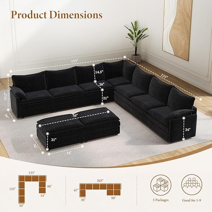 Vesgantti Large Modular Sectional Sofa, Big Comfy Cloud Couch - Image 2