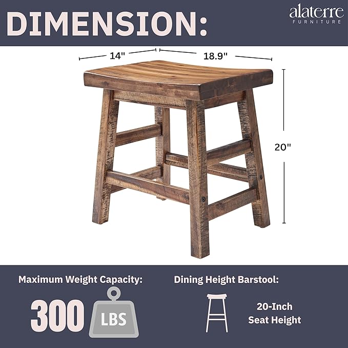 Alaterre Furniture Durango 20-Inch Tall Industrial Wood Dining Stool - Image 3