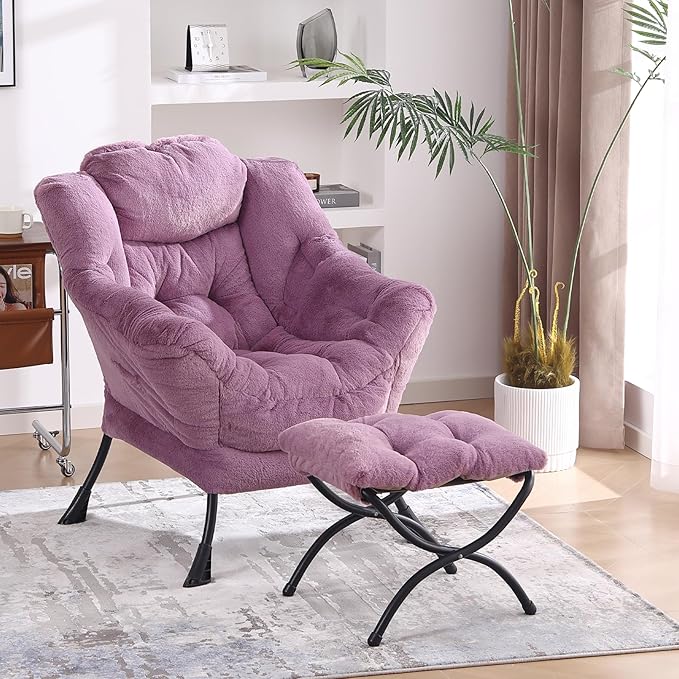 Lazy Chair with Folding Ottoman, Modern Accent Lounge Armchair with Armrests - Image 6