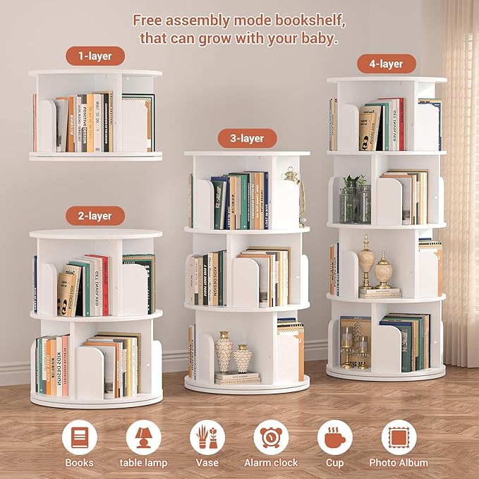 Rotating Bookshelf, Wood Corner Bookshelf, 360 Display Spinning Bookcase - Image 6