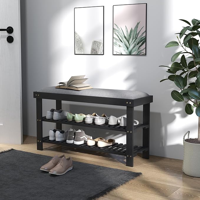 HOMCOM Bamboo Shoe Bench, 3-Tier Entryway Bench - Image 9