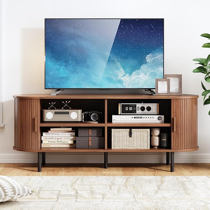 TV Stand with Power Outlet, Mid-Century Modern Television Stand, Media Console - Image 5