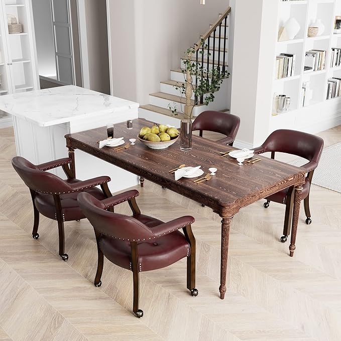 LEEMTORIG Dining Chairs with Casters and Arm, Large Rolling Dining Chairs with - Image 4