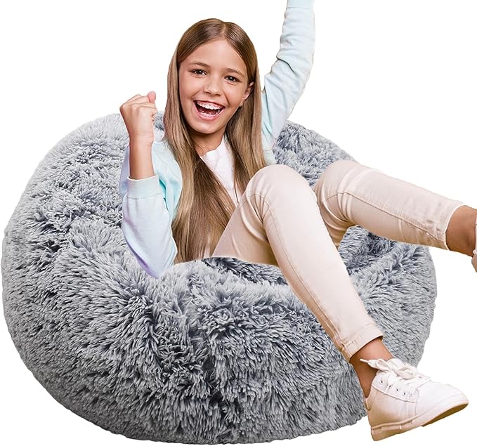 Fluffy Bean Bag Chair for Kids, 2.5FT Round Memory Foam Filled Bean Bag for by Unknown