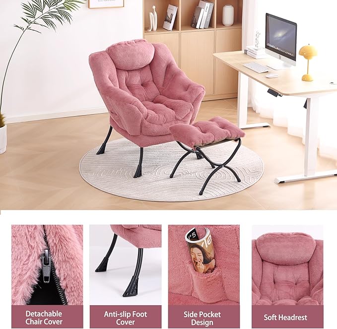 LITA Lazy Chair with Ottoman, Modern Accent Leisure Upholstered Sofa Chair - Image 4