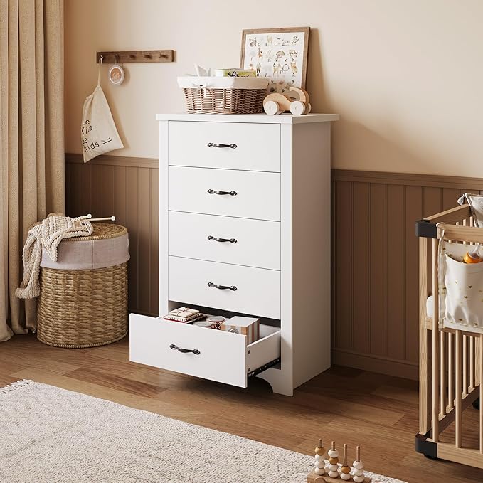 LINSY HOME White 5-Drawer Dresser - Image 2
