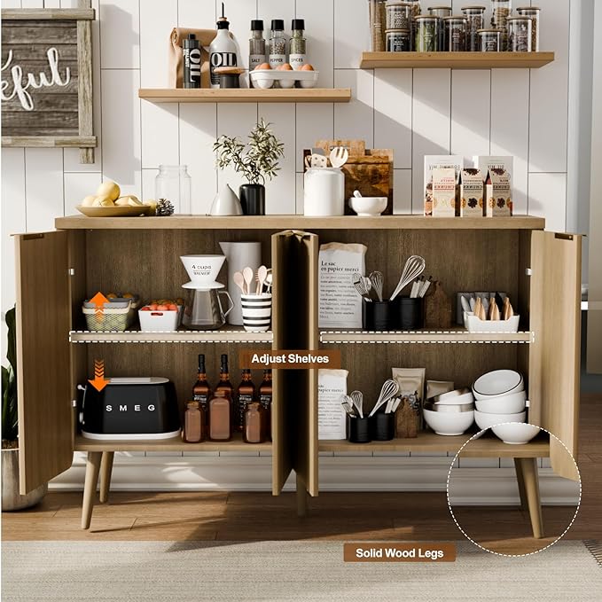 Sideboard Buffet Cabinet with Storage, 4 Doors Wood Entryway Cabinet, Modern - Image 4