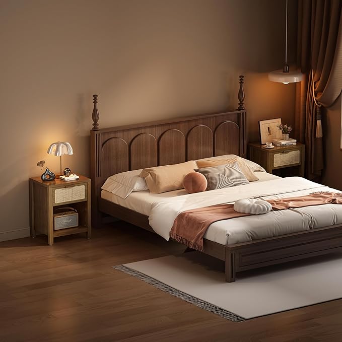 Rattan Nightstand, Mid Century Modern Bedside Table - Image 3