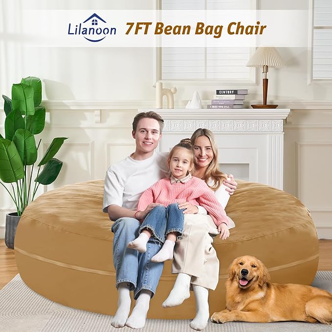 7FT Bean Bag Chair with Ultra Soft Velvet Cover Bean Bag Sofa with Memory Foam - Image 2