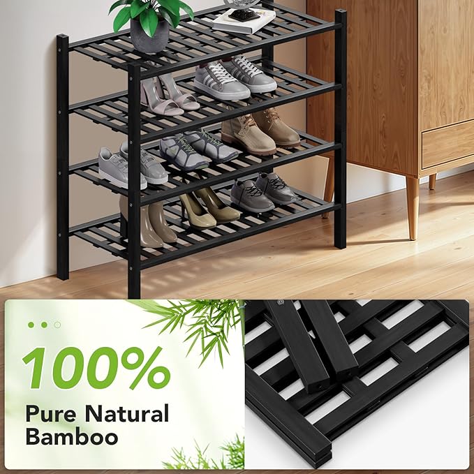 Haddockway 4 Tier Bamboo Shoe Rack Storage Organizer, Small Space 27"x11"x26" - Image 5