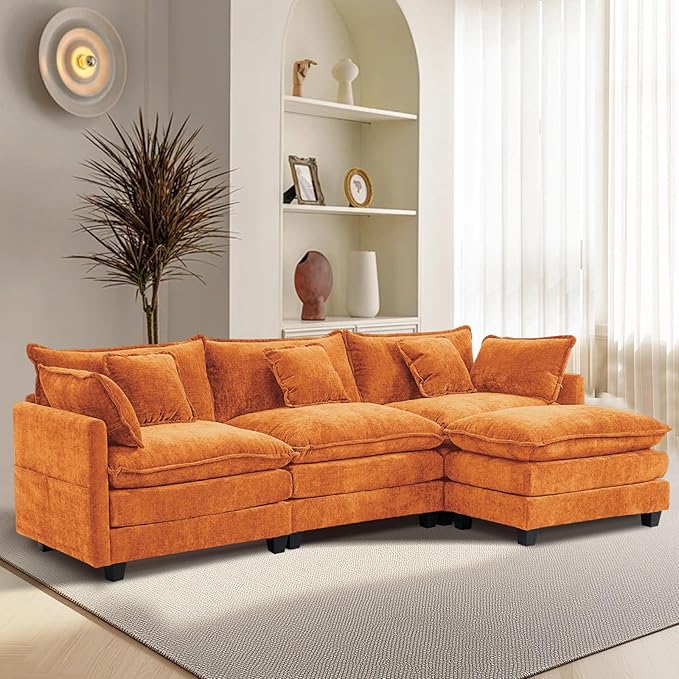 Furniliving 112‘’ L-Shaped Sofa, Luxury Chenille Modular Sectional Couches by FurnilivingFurnitureforHome