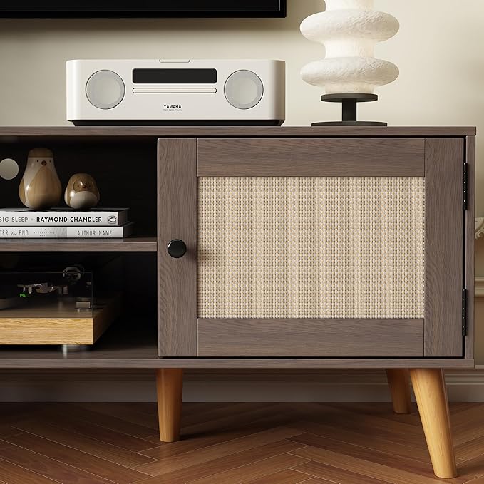 TV Stand for TVs up to 65 inches, Rattan Grain Finish Panel - Image 6