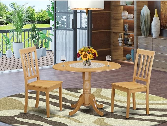 East West Furniture DLAN3-OAK-W 3 Piece Dinette Set - Image 6
