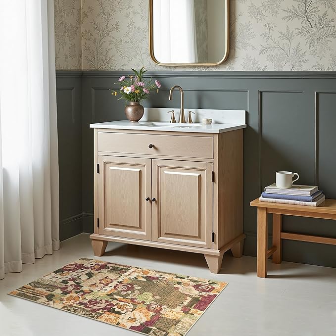 GENIMO Area Rug 2x3 Doormat, Machine Washable Low Pile Rugs, Small Floral - Image 3