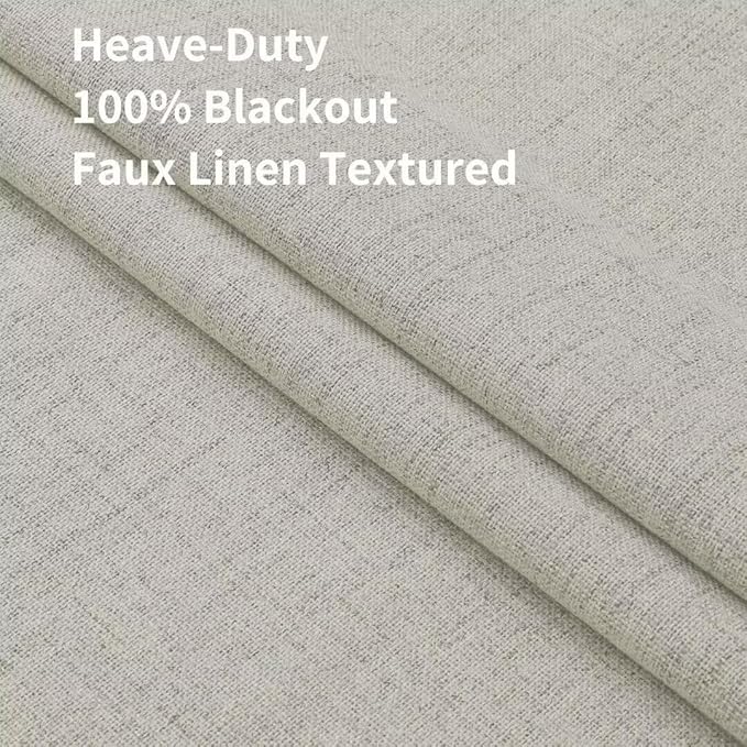 Joydeco Natural Linen Curtains 90 inch Length 2 Panels Set Burg 100% Blackout - Image 2
