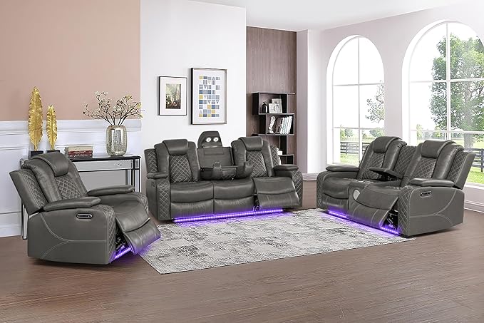 Ball & Cast Power Recliner Sofa Set Leather Reclining Sofa Set Living Room by BallCast