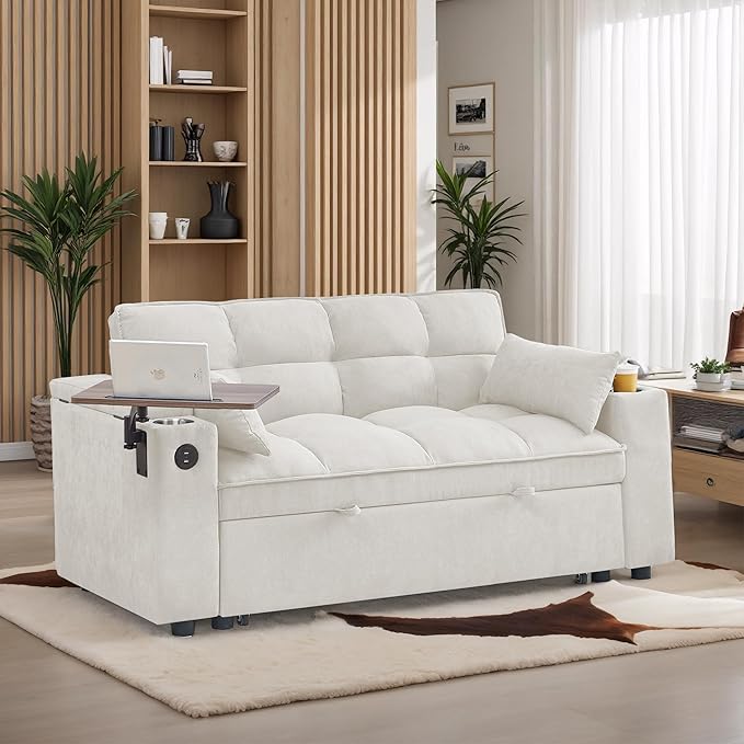 65-inch Multifunctional Loveseat Pull Out Sleeper Sofabed W/Cupholders - Image 4
