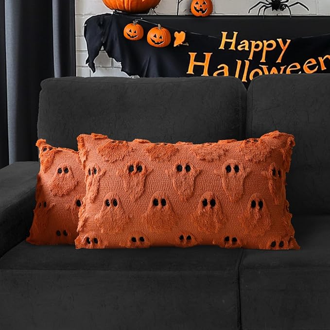 4TH Emotion Halloween Ghost Decorative Lumbar Pillow Covers 12x20 Set of 2 by 4THEmotion