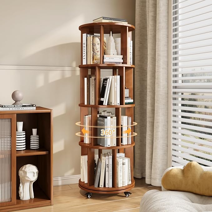 4-Tier Rotating Bookshelf, 360° Spinning Stackable Bookcase, Freestanding by IUNVR