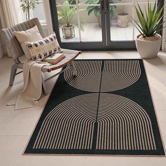Lahome Modern Rainbow Easy Jute Outdoor Patio Rug, 3x5 Black Washable Rugs by Lahome
