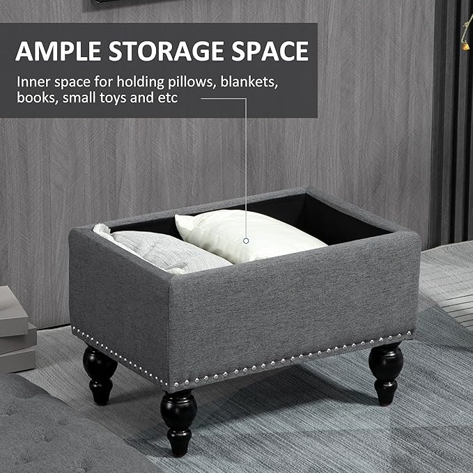 HOMCOM Ottoman with Storage for Living Room, Button-Tufted Fabric Bench for - Image 5
