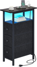 End Table with Charging Station, Narrow Side Table with 3 Fabric Drawers by TRIFEBLE
