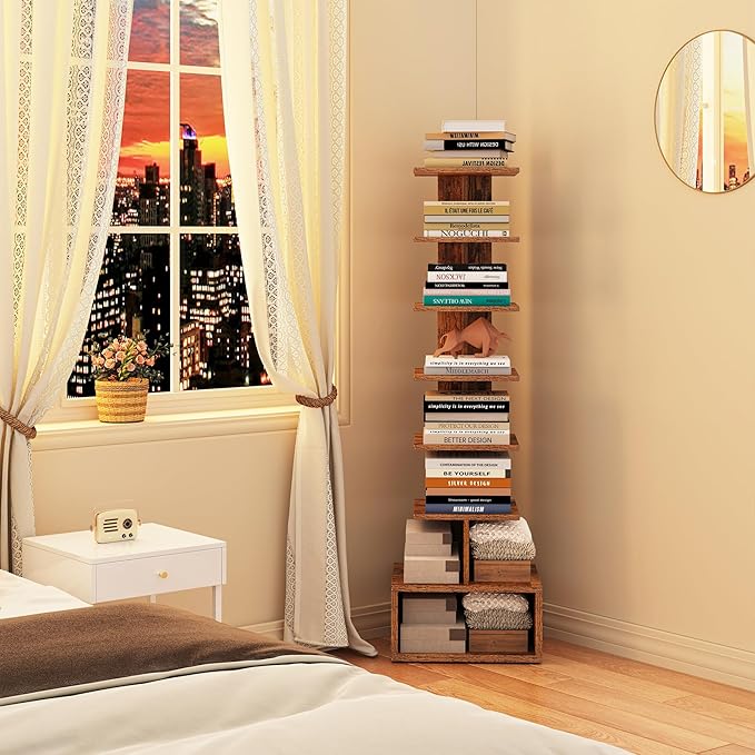 TUTOTAK Narrow Bookshelf, Vertical 8-Tier Bookcase, Spine Book Shelf - Image 5